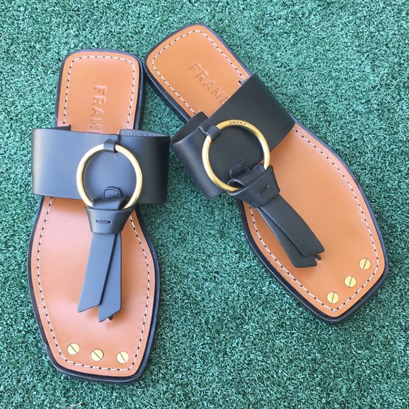 Frame Denim Shoes - New Frame Le Santa Monica Sandal Leather Black 7.5